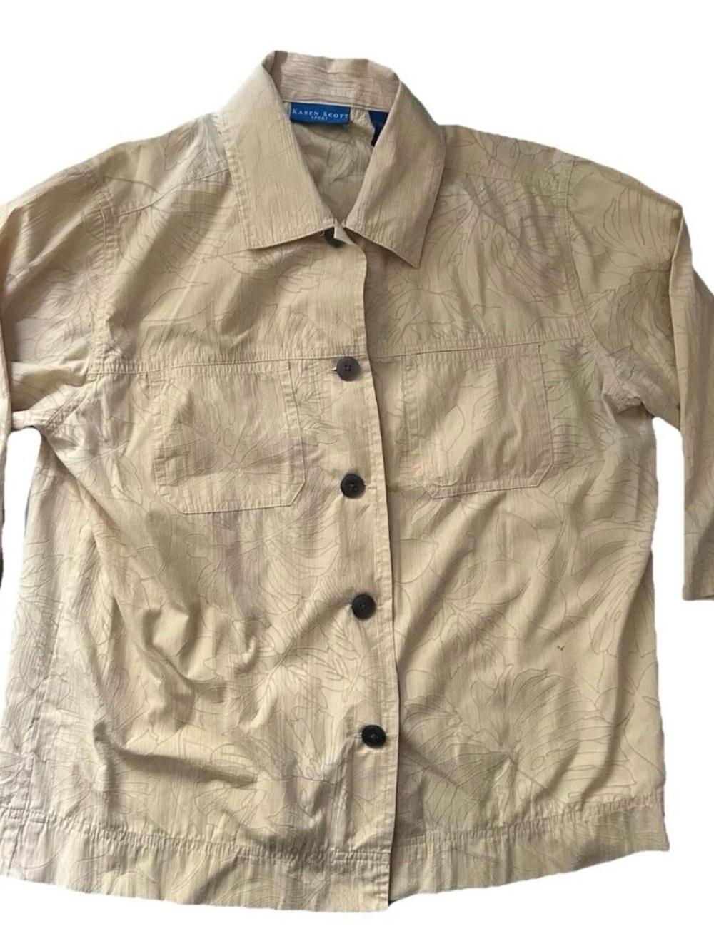 Karen Scott Sport Button Down 3/4 Sleeve Shirt Size Medium